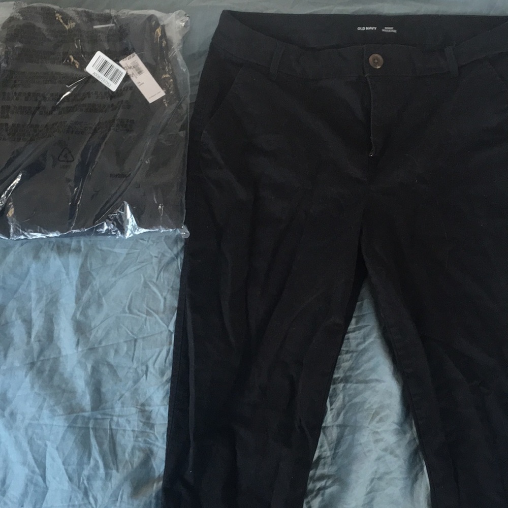 Black, straight-legged khaki dress pants